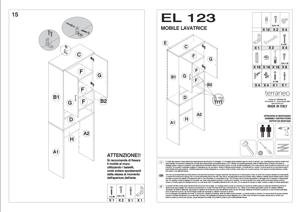 MOBILE PER LAVATRICE CON 2 MENSOLE E 2 ANTE L65xP32x195H BIANCO