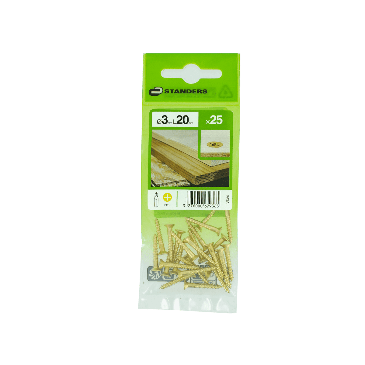 BRASS-PLATED WOOD SCREW PH 3X20 MM , 25 PIECES