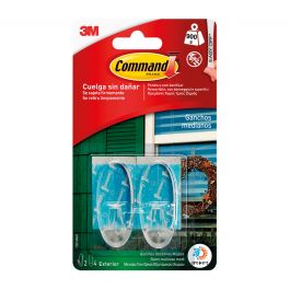 2 ADHESIVE HOOKS FOR OUTDOOR USE TRANSPARENT COMMAND MEDIUM