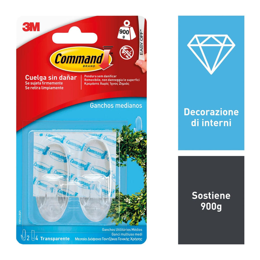 Bricocenter 2 ADHESIVE HOOKS TRANSPARENT COMMAND MEDIUM