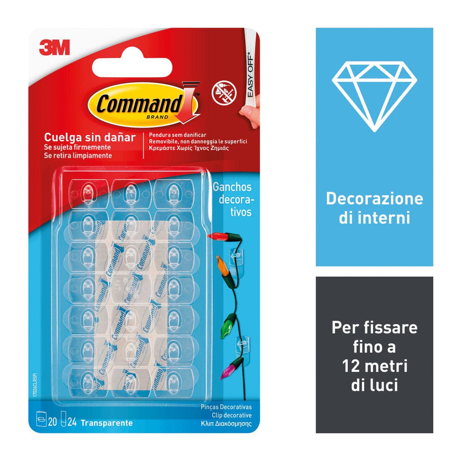 Bricocenter 20 TRANSPARENT ADHESIVE HOOKS FOR COMMAND DECORATIONS