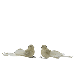 2 GOLD GLITTER BIRDS WITH FEATHERS L.11 C