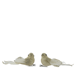 2 GOLD GLITTER BIRDS WITH FEATHERS L.11 C