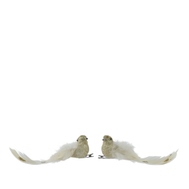 2 GOLD GLITTER BIRDS WITH FEATHERS L.15 C