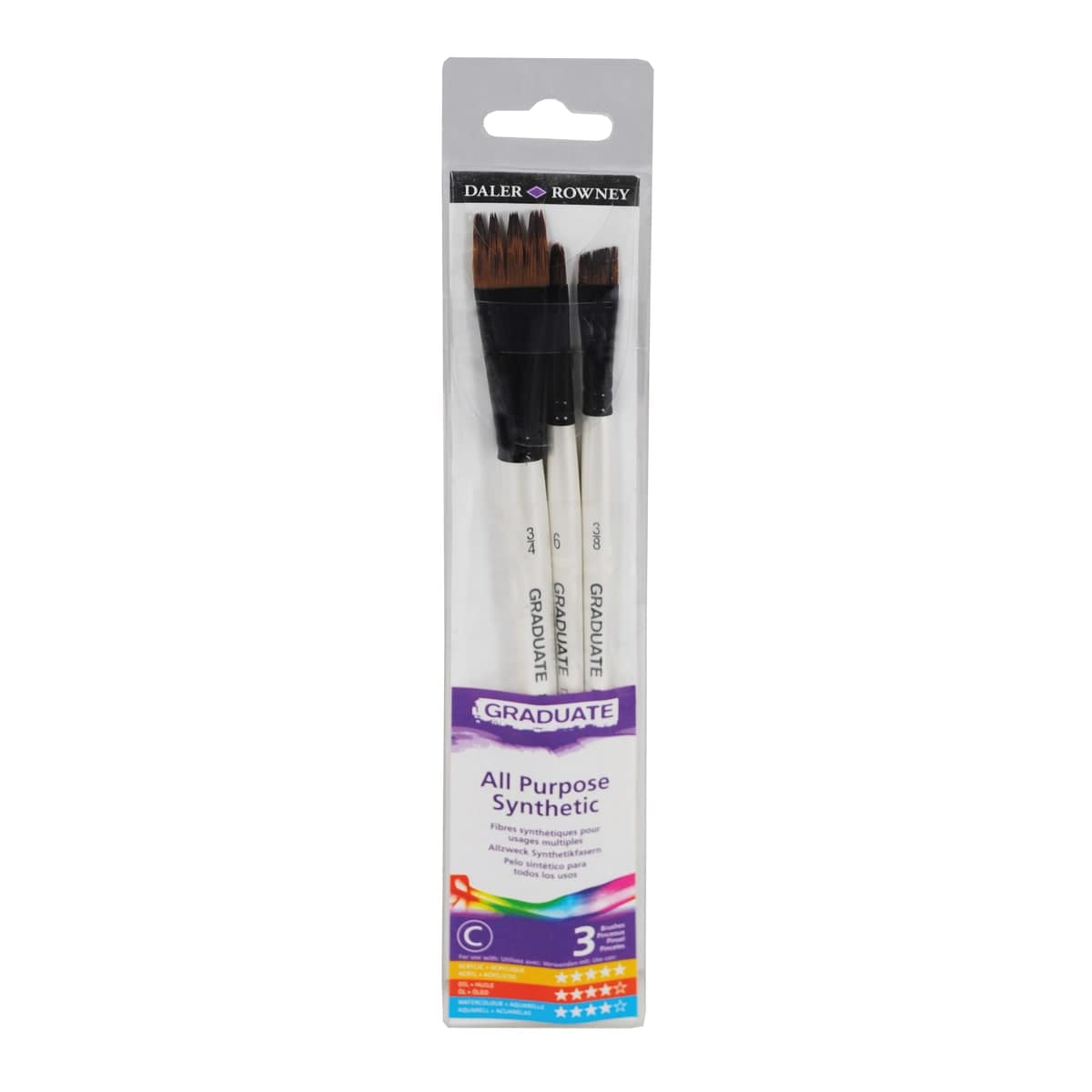 Bricocenter SET 3 SYNTHETIC ACRYLIC BRUSHES SHORT HANDLE MIXED TIPS