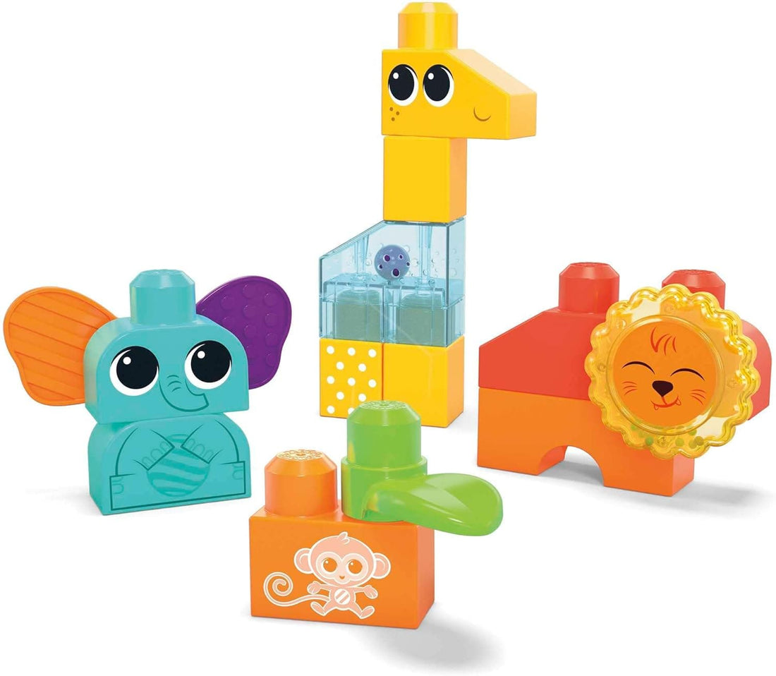 MEGA BLOKS Fisher Price Sensory Building Toy, Rock N Rattle Safari With Rattle and Bells - best price from Maltashopper.com HKN42