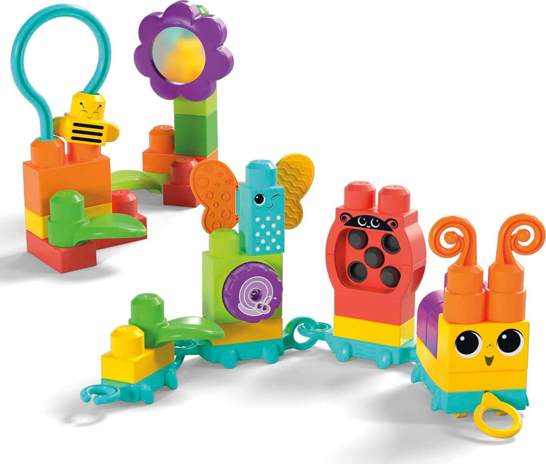 MEGA BLOKS Fisher Price Sensory Building Blocks Toy, Move N Groove Caterpillar Train With Pull String - best price from Maltashopper.com HKN44