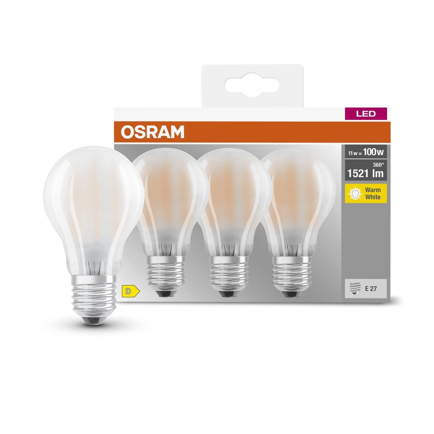 3 LED BULBS E27=100W DROPLET FROSTED