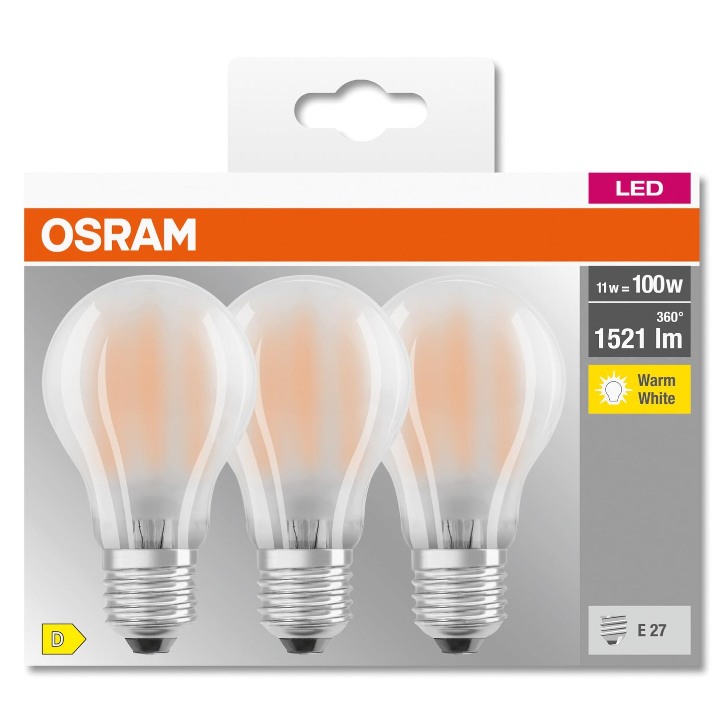 3 LED BULBS E27=100W DROPLET FROSTED