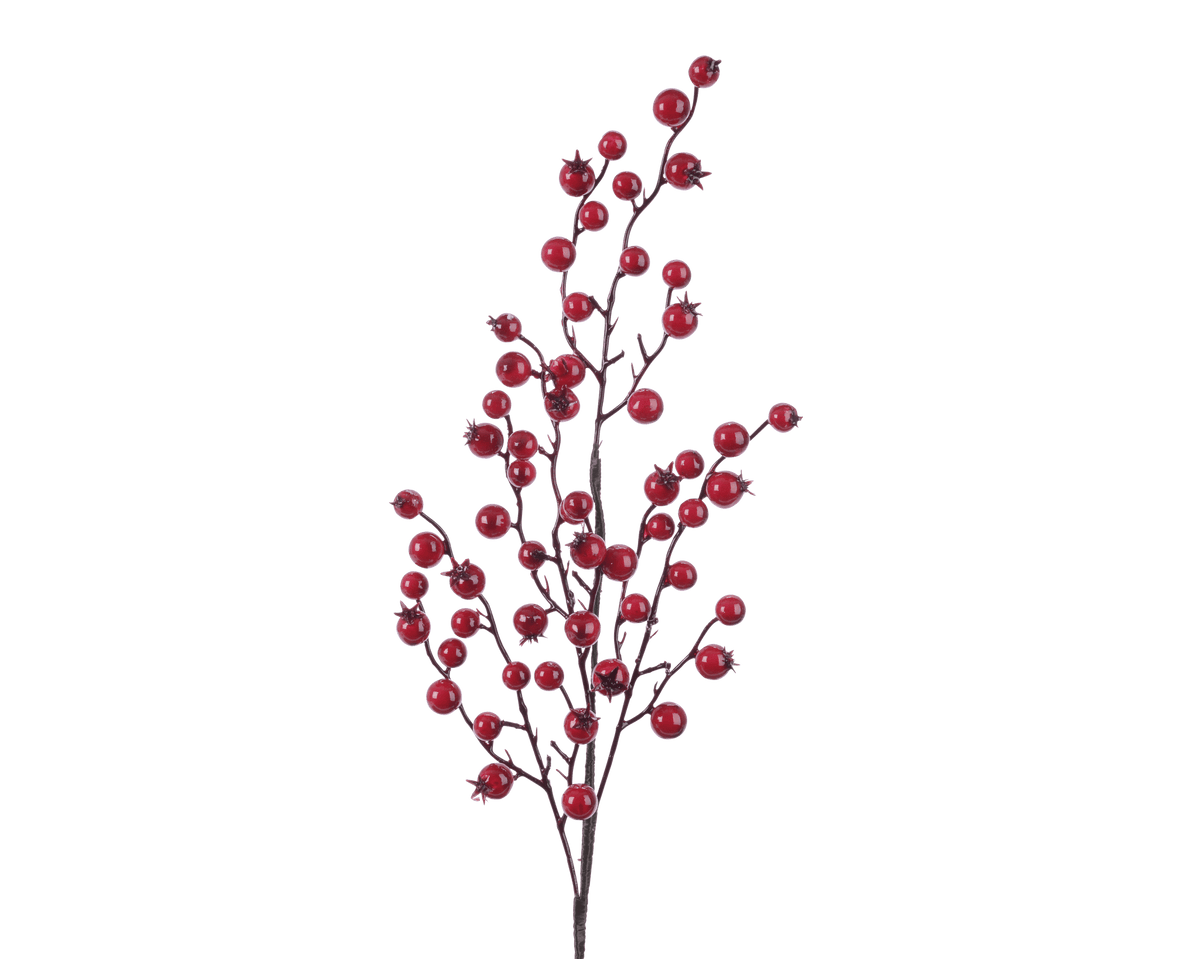 Decorative branch with lacquered berries, L15 x W3 x H60 cm, red