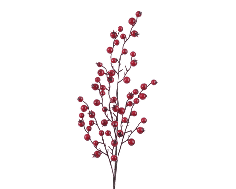 Decorative branch with lacquered berries, L15 x W3 x H60 cm, red