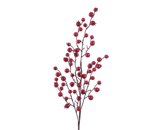 Decorative branch with lacquered berries, L15 x W3 x H60 cm, red