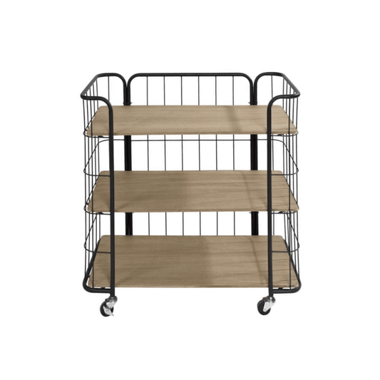 Casa OSLO Trolley 3 shelves black, natural, H 82 x L 83 x D 40 cm