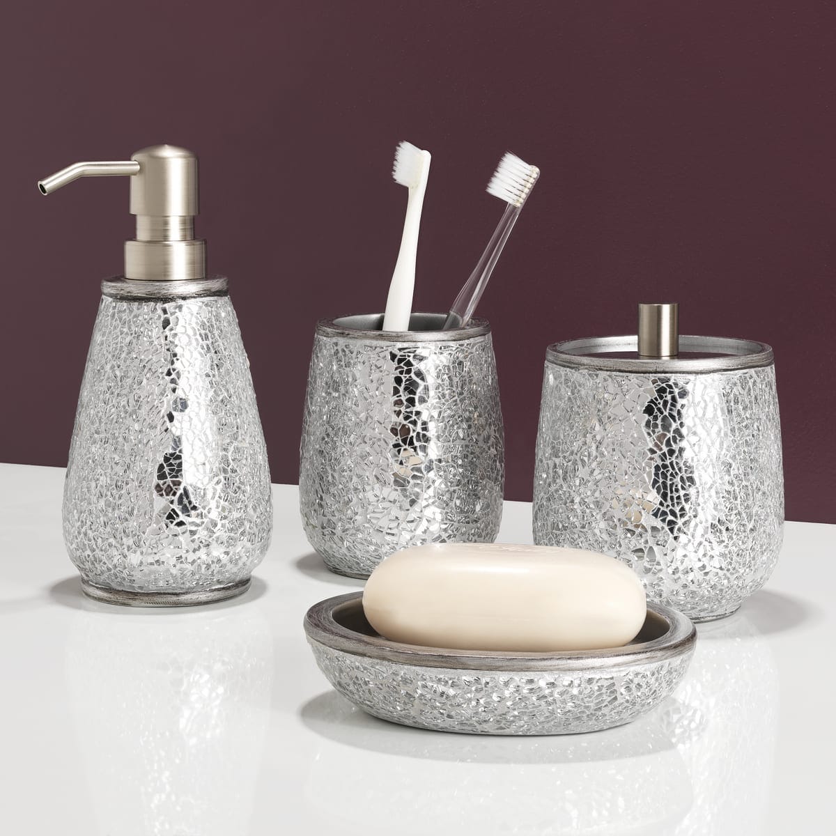 Bricocenter SENSEA GLAM SILVER CERAMIC COUNTERTOP SOAP DISPENSER