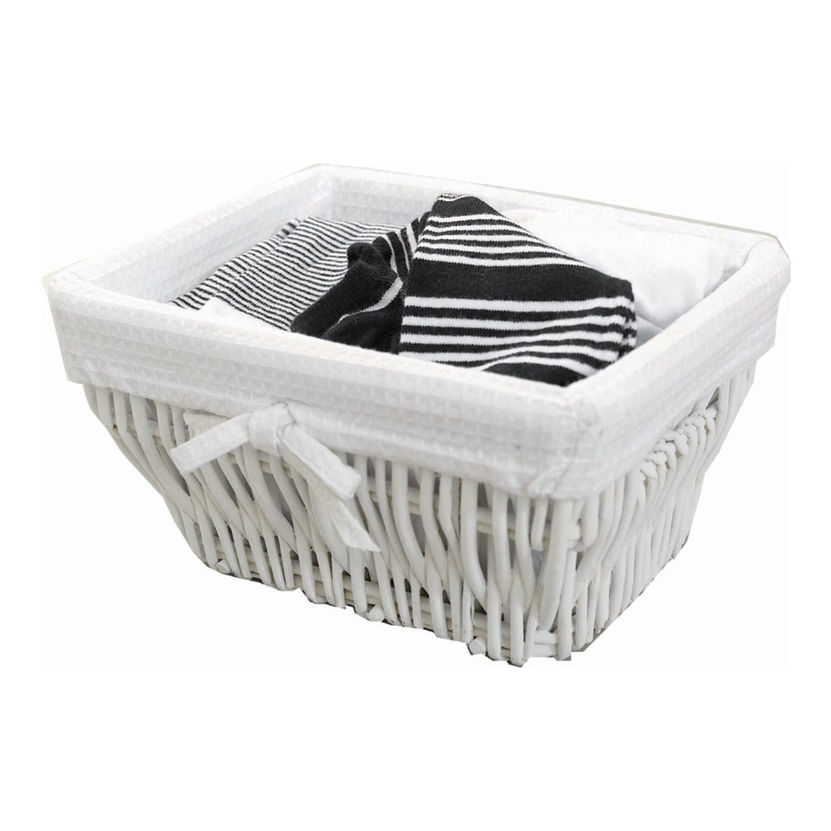 Bricocenter TOLEDO RECTANGULAR WICKER BASKET - INSIDE ECRU FABRIC - 23 X 18 X H 14 CM - WHITE