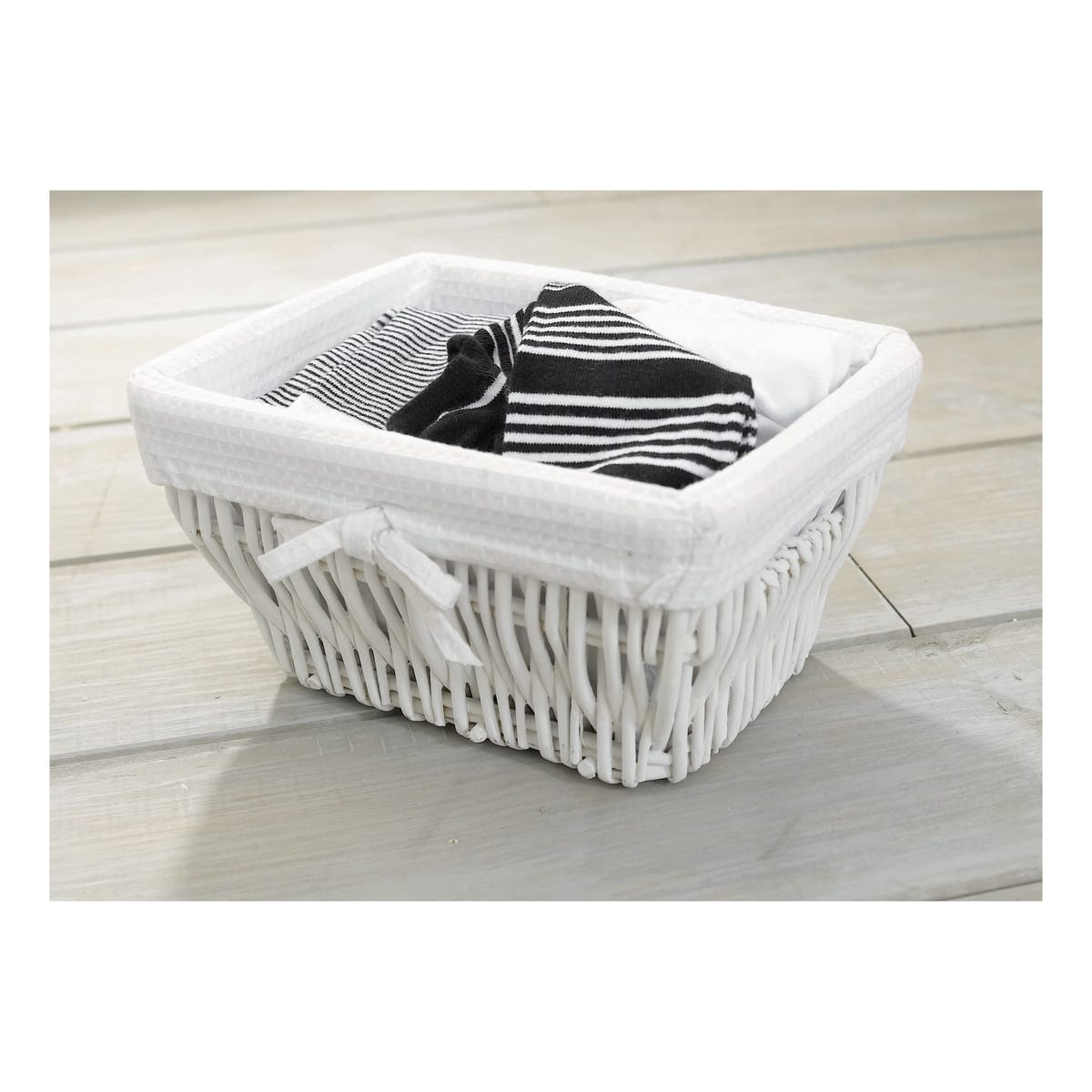 Bricocenter TOLEDO RECTANGULAR WICKER BASKET - INSIDE ECRU FABRIC - 23 X 18 X H 14 CM - WHITE