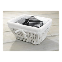 TOLEDO RECTANGULAR WICKER BASKET - INSIDE ECRU FABRIC - 23 X 18 X H 14 CM - WHITE