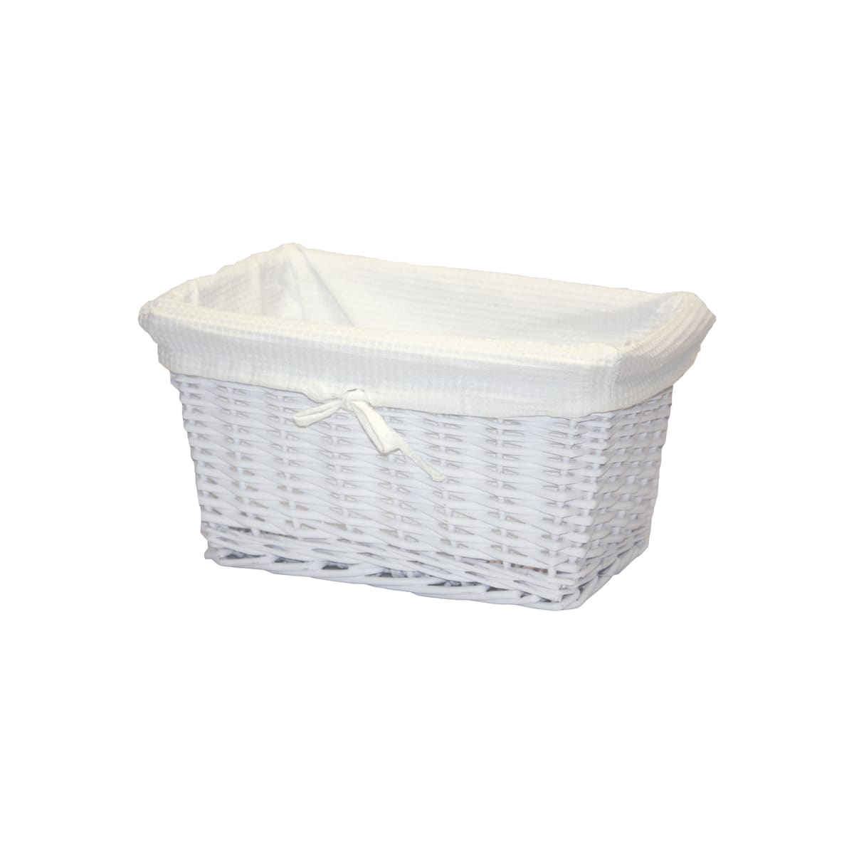 TOLEDO - WICKER BASKET WITH ECRU FABRIC INTERIOR - 38 X 26 X H 19 CM - WHITE