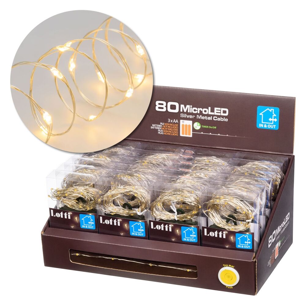 Catena 80 microled a batteria per uso esterno, 8m luce bianco caldo