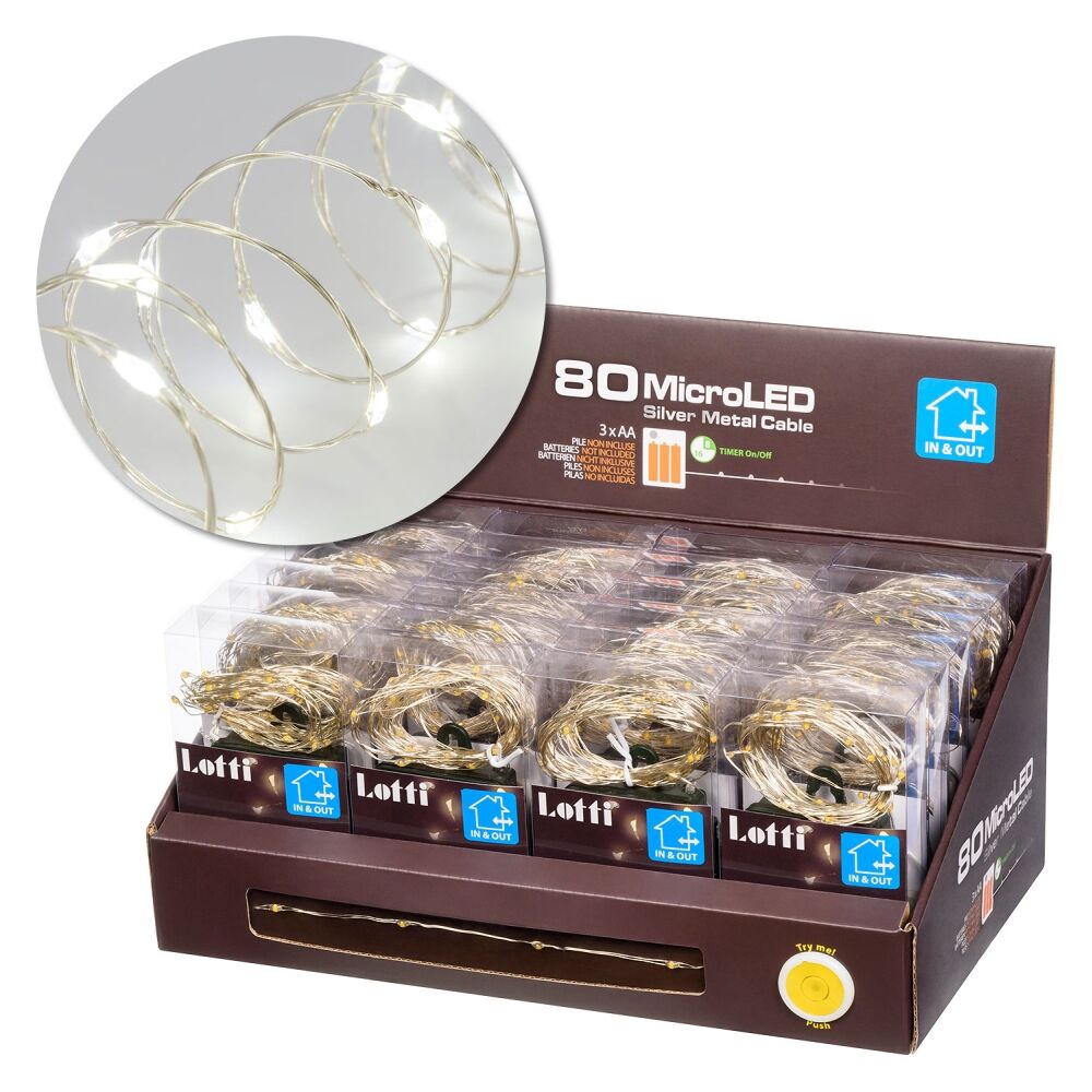 80-micro-LED battery-powered string lights for outdoor use, 8m, cool white light