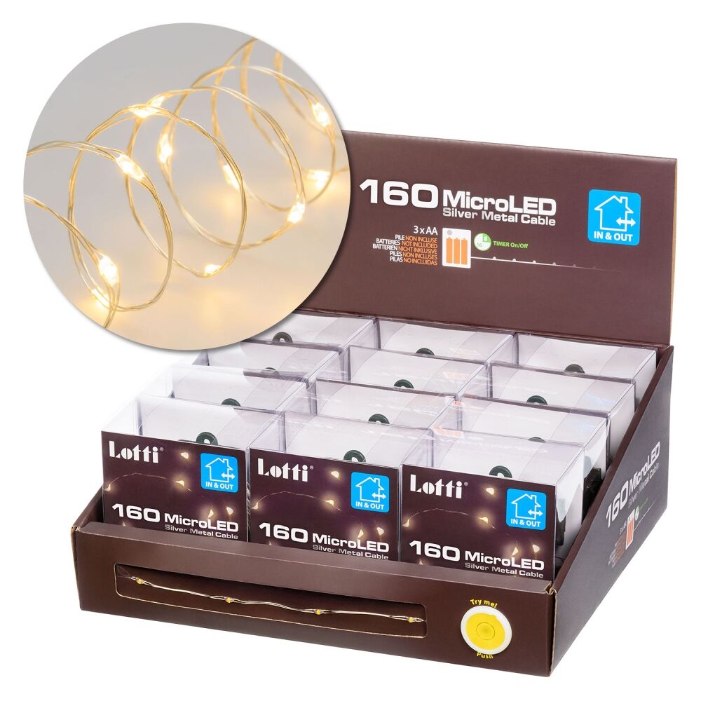 Catena 160 microled a batteria per uso esterno, 16m luce bianco caldo
