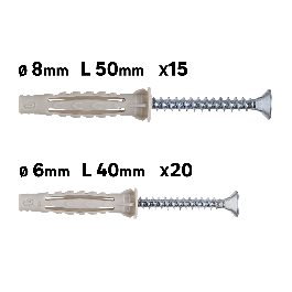 DOWEL SET WITH ASSORTED SCREWS 6MM AND 8MM