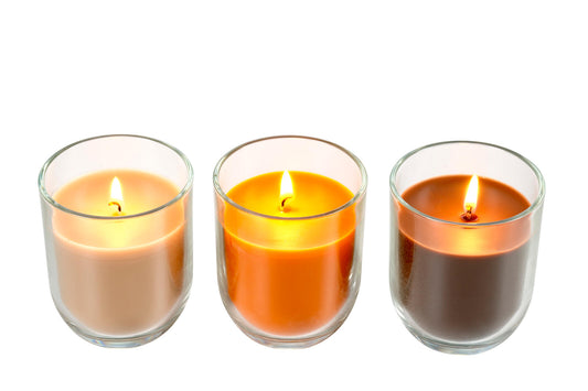 Casa FLAM Candle 3 colors grey, brown, orange, H 8 cm - Ø 7 cm