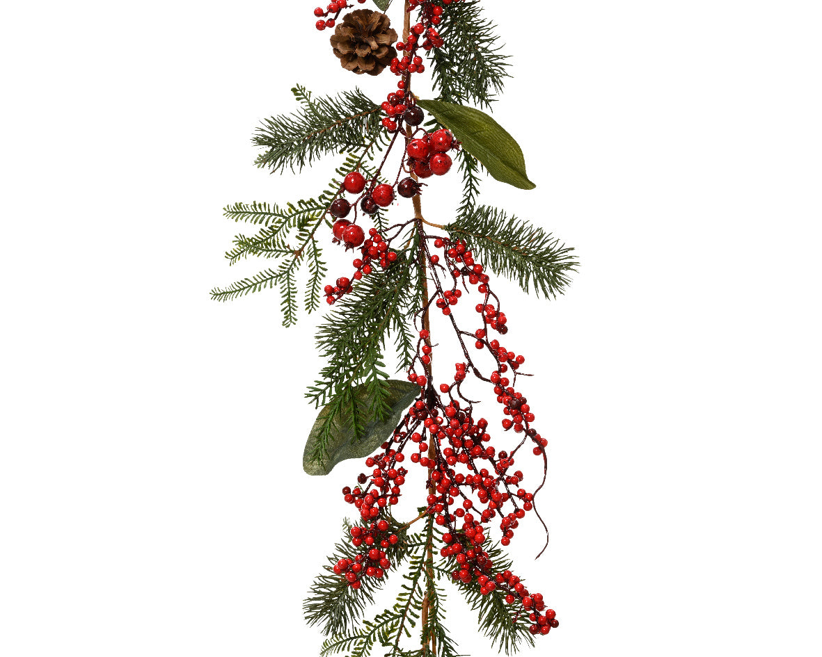 GREEN GARLAND WITH RED BERRIES L176 CM