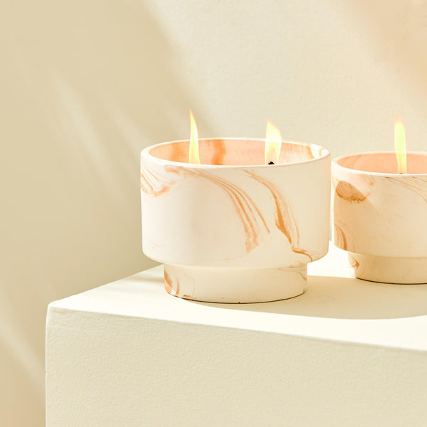 MARBLE Outdoor candles white, orange, H 13 cm - Ø 17,5 cm