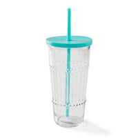 REFRESH AQUA Glass with blue straw, H 18,5 cm - Ø 9,7 cm