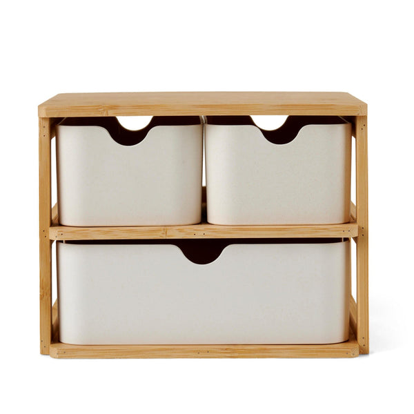 KONDO Organizer 3 drawers white, natural, H 15 x W 19,5 x D 14,8 cm