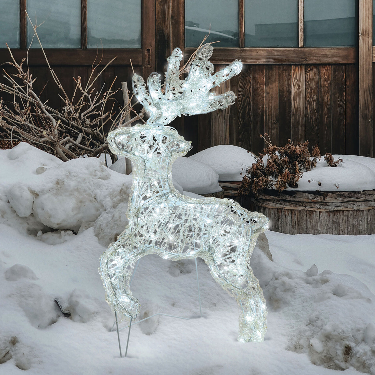 Renna galoppante thin 3d h60cm acrilico soft 120 led bianco freddo d5mm
