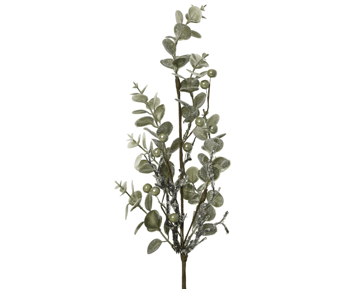 Decorative branch with ice-effect berries, L20 x W5 x H55 cm, green