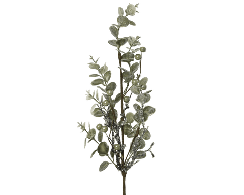 Decorative branch with ice-effect berries, L20 x W5 x H55 cm, green