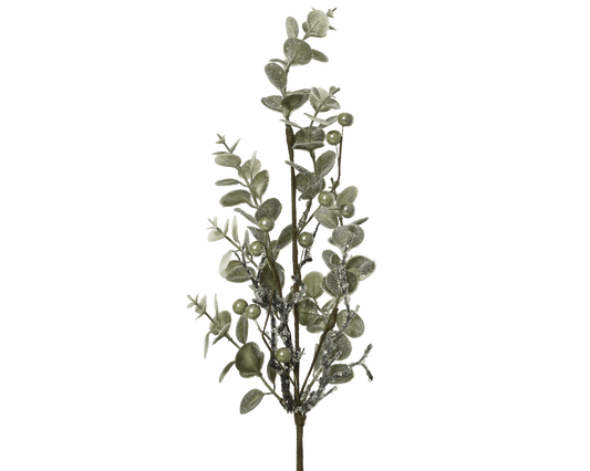 Decorative branch with ice-effect berries, L20 x W5 x H55 cm, green