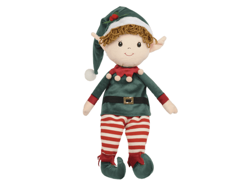 Elfo in poliestere seduto con gambe lunghe h60cm - colori rosso e verde