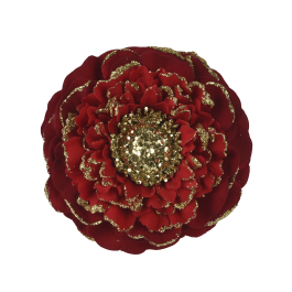 RED ZINNIA AND GLITTER WITH CLIP