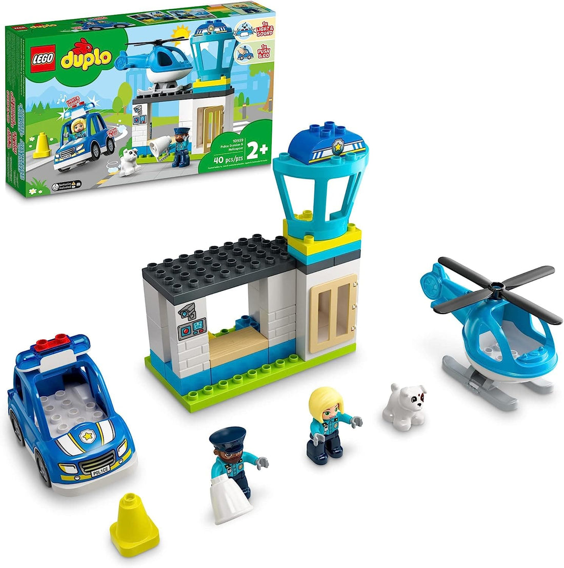 LEGO DUPLO Rescue Police Station - Push & Go Car Toy with Lights and Siren Plus Helicopter - best price from Maltashopper.com 10959