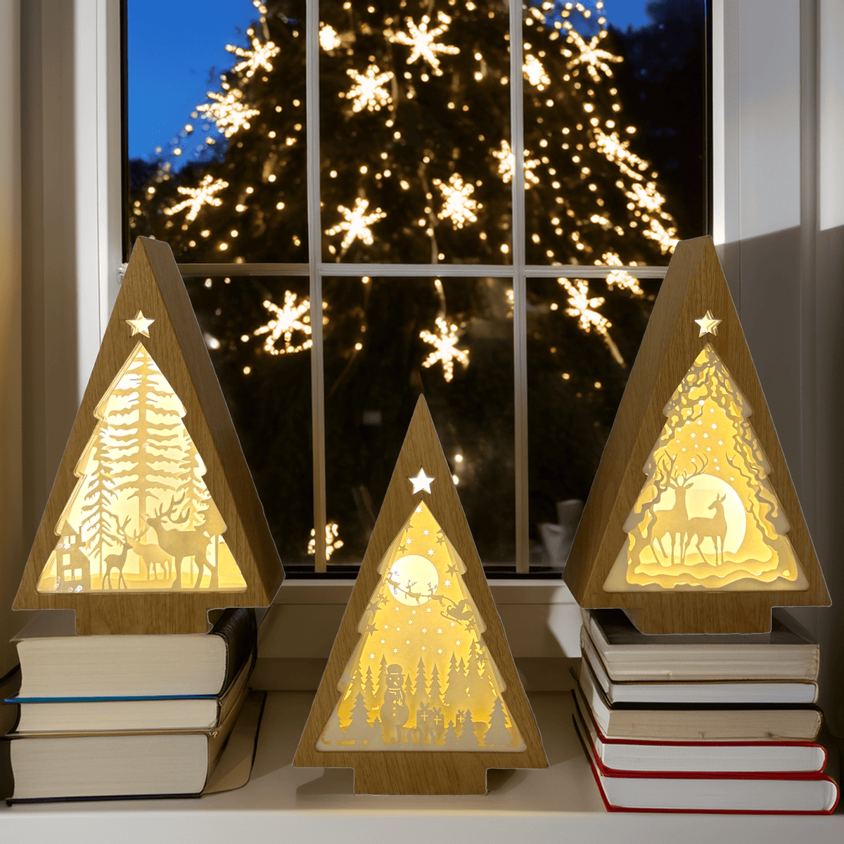 Decorazione luminosa albero di natale h25cm effetto legno led bianco caldo e timer