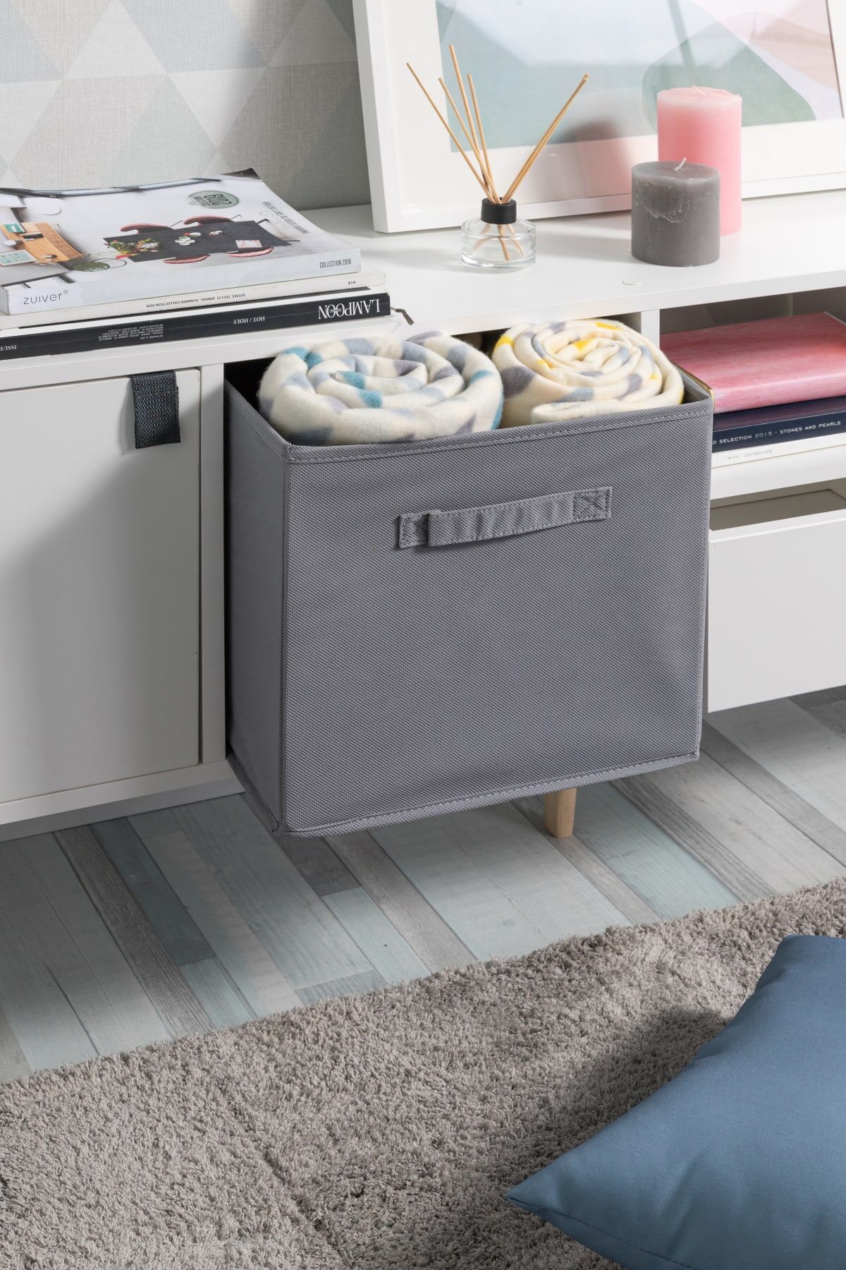 KUB SPACEO BASKET W31xD31xH31CM IN FABRIC COLOUR GREY