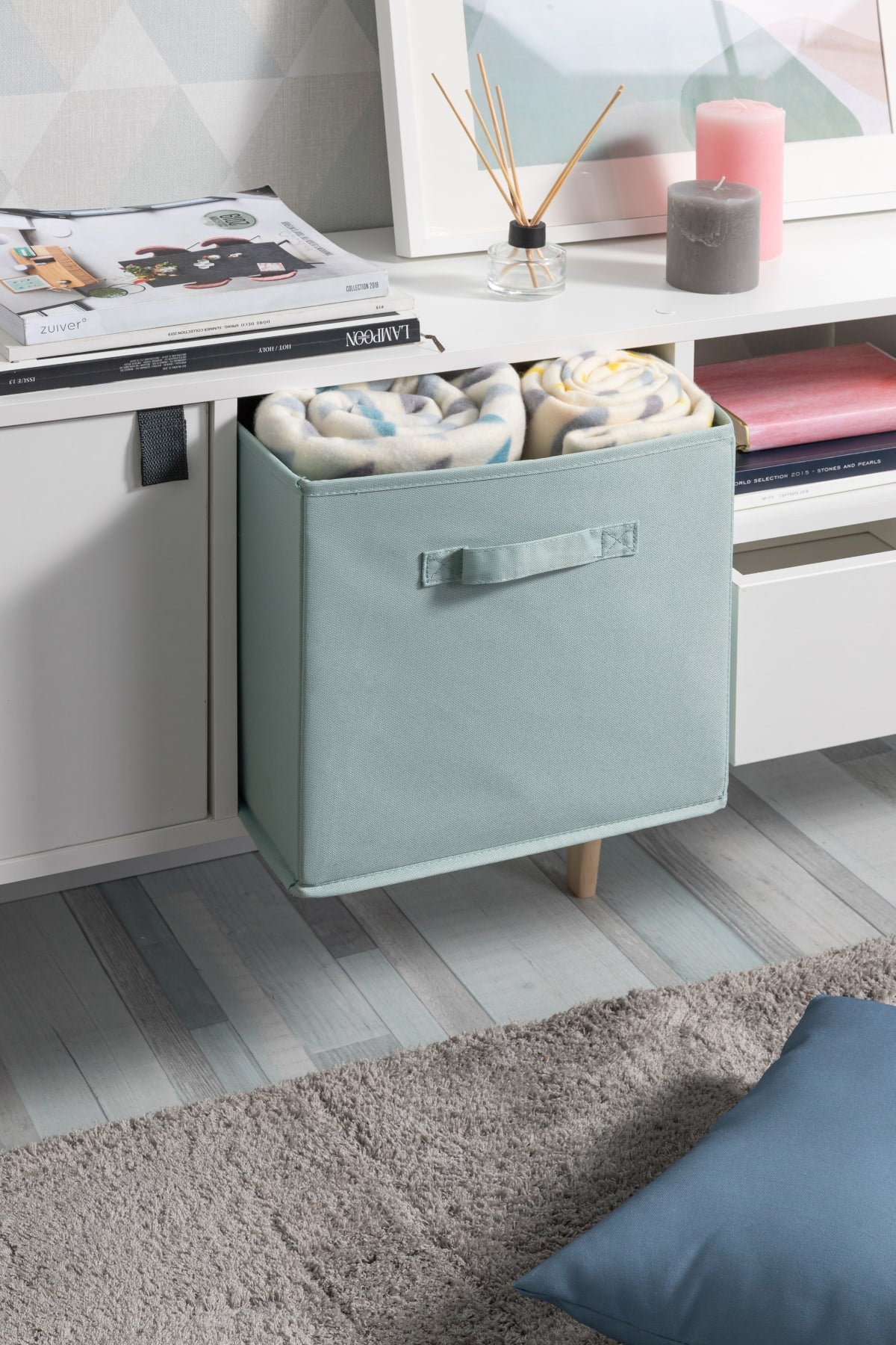 CESTA SPACEO KUB L31xP31xH31CM IN TESSUTO COLORE LAGUNA