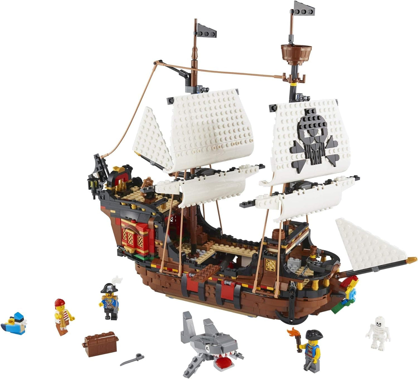 LEGO Creator 3in1 Pirate Ship Building Set - Toy Ship with Inn, Skull Island, Featuring 4 Minifigures, Shark Figure - best price from Maltashopper.com 31109