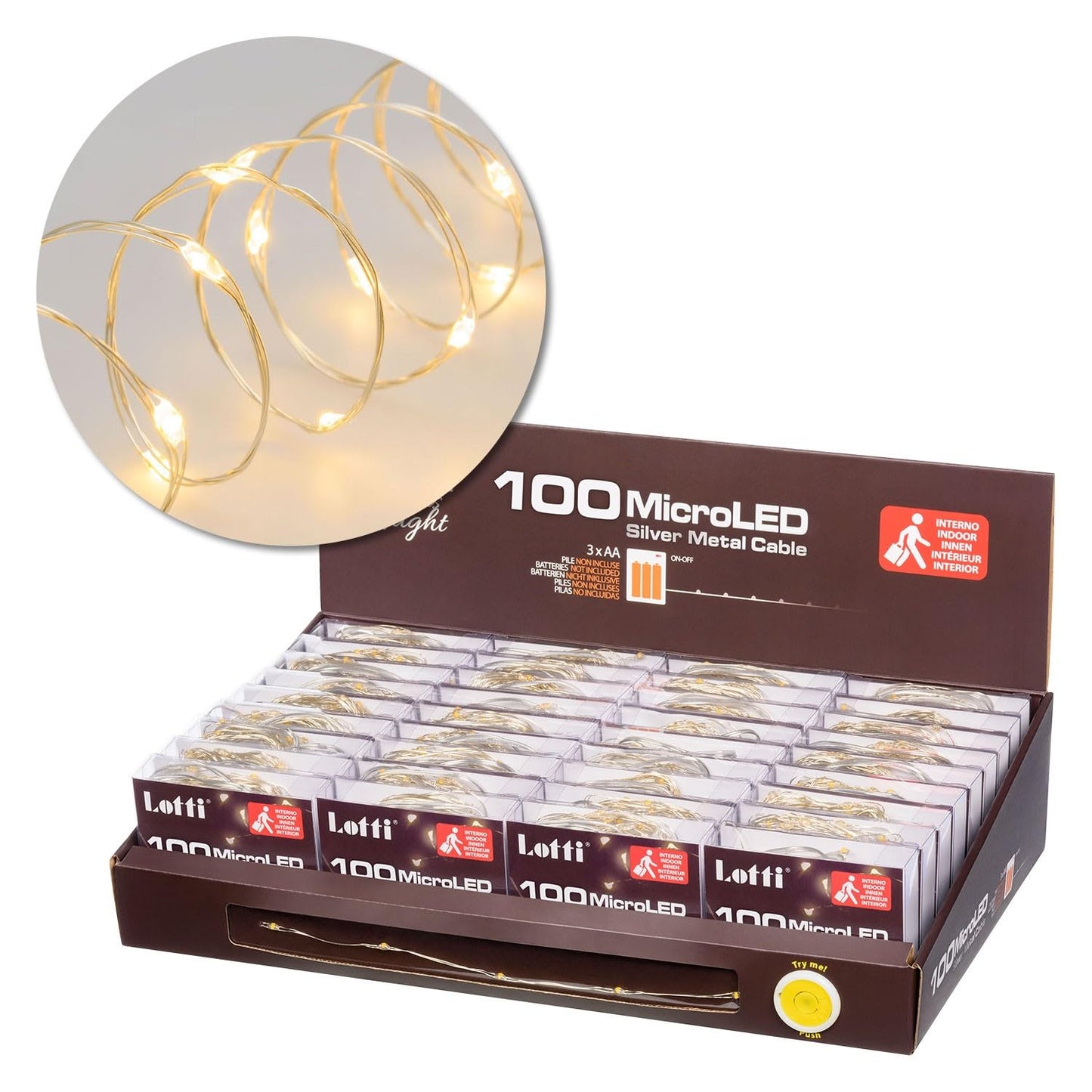 LINEAR CHAIN 10M 100 MICROLED WARM WHITE D.1.5MM BATTERY OPERATED INDOOR USE METAL CABLE A