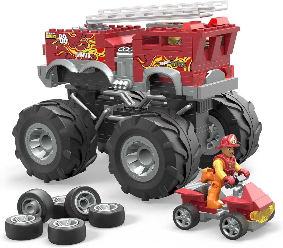 MEGA Hot Wheels Monster Truck Building Toy Playset, 5-Alarm Fire Truck With 1 Micro Action Figure - best price from Maltashopper.com HHD19