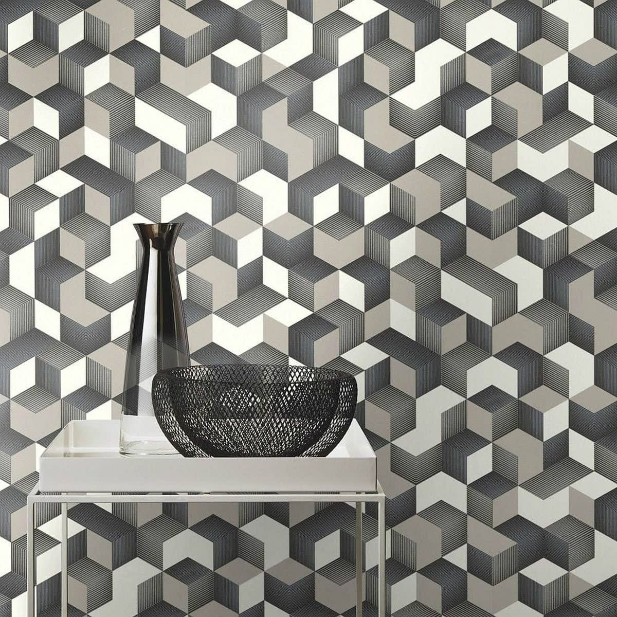 3D CUBES WALLPAPER SILVER 53CMX10.5M