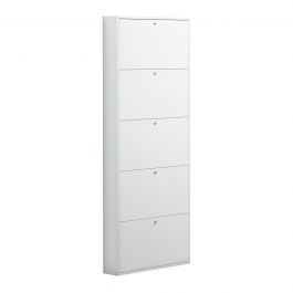 SLIM SHOE RACK 5 FLAP 15 PAIRS WHITE 72X15X180
