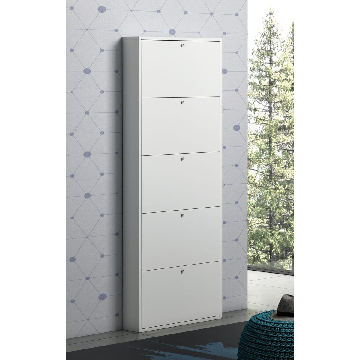 Bricocenter SLIM SHOE RACK 5 FLAP 15 PAIRS WHITE 72X15X180