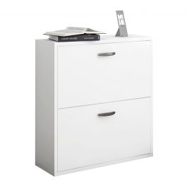 DOUBLE SHOE CUPBOARD 2 DOORS W/FEET - WHITE 73X25X80