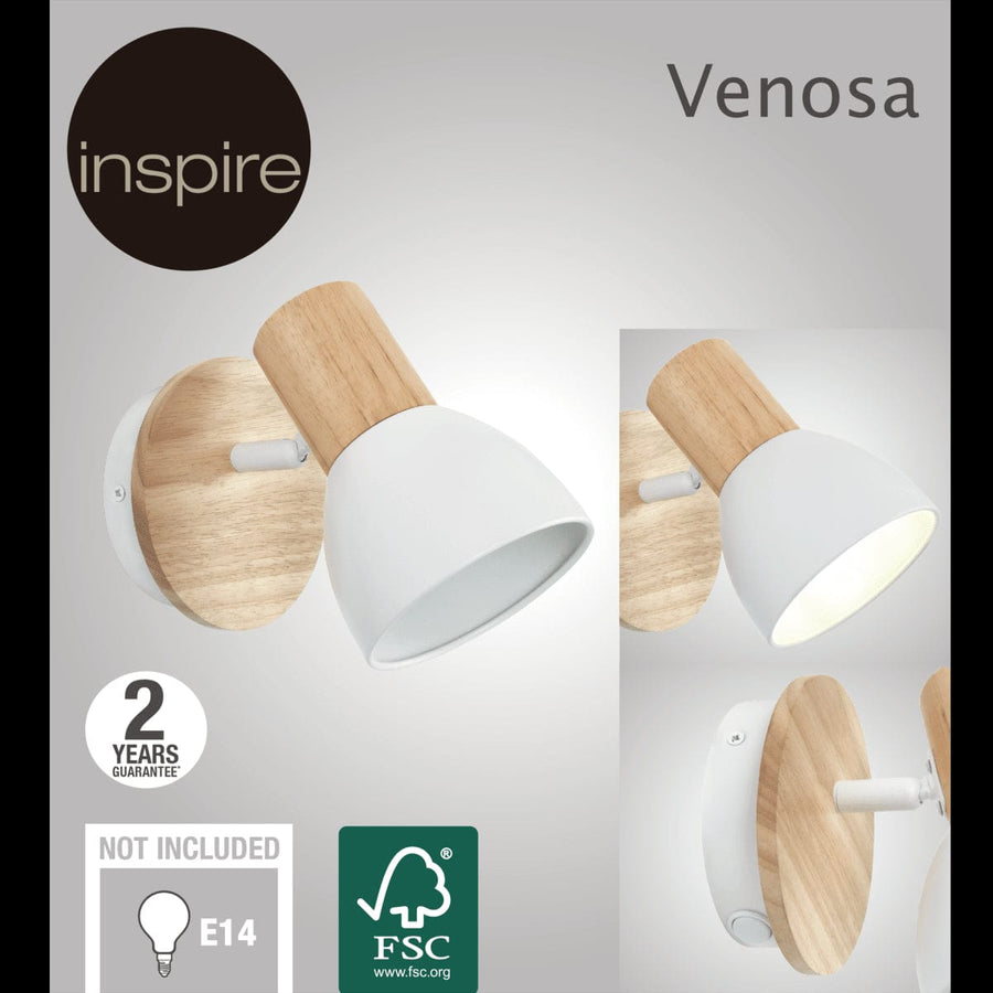 Bricocenter VENOSA SPOTLIGHT WOOD AND METAL WHITE 12X10X19CM E14=15W