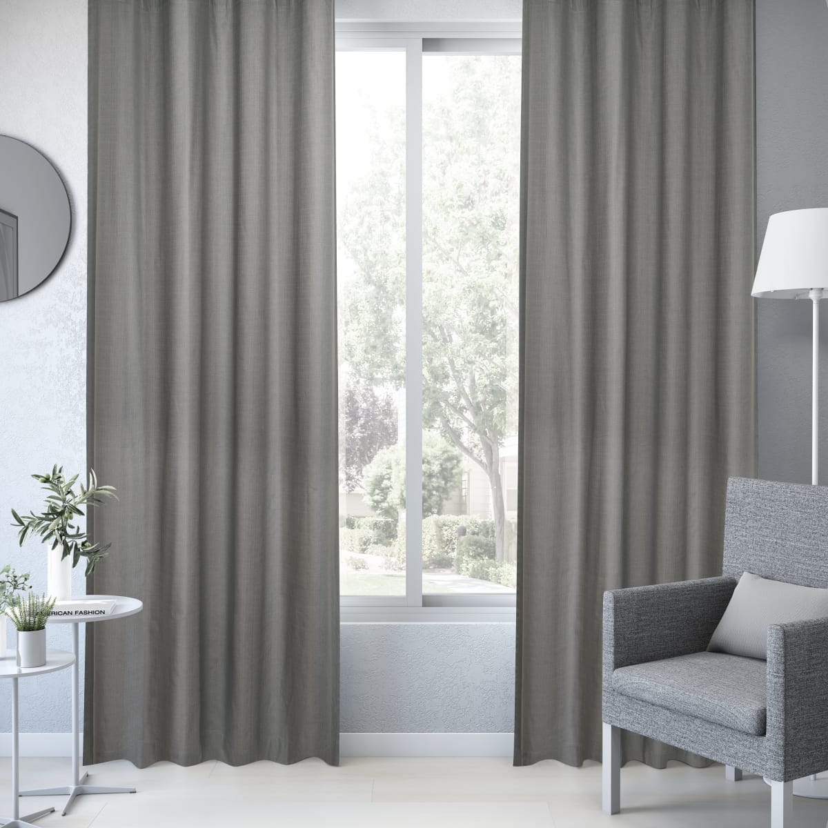 Bricocenter LEYA MOON GREY OPAQUE CURTAIN 140X280 CM ORGANIC COTTON WITH EYELETS